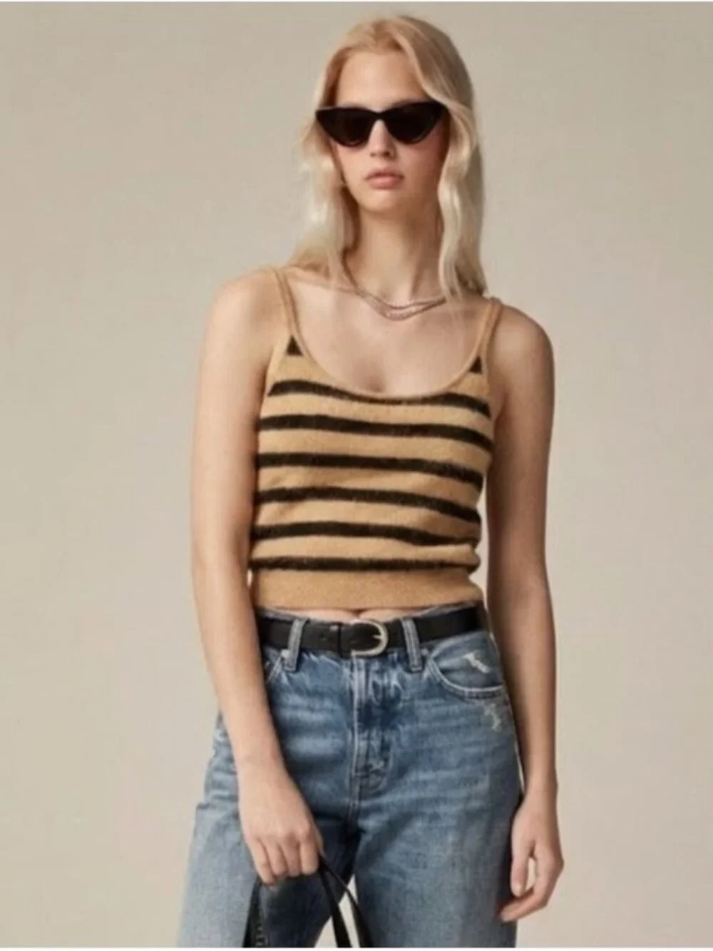 NWT J.Crew Brushed Cashmere Cropped Camisole Sweater in Stripe S
